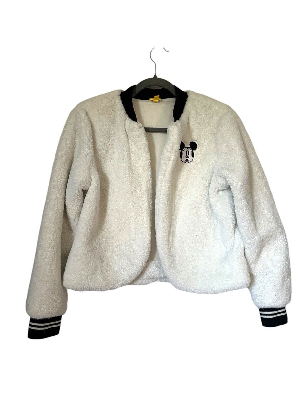 Disney Mickey Mouse Sherpa Shrug Women's M Cropped Jacket Faux Fur White Black